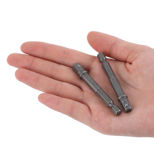 6 Pack 1/4 Inch Square Socket Adapter Bits for Drill and Impact Driver - Power Bit Set for Automotive DIY, Hex Shank, Silver