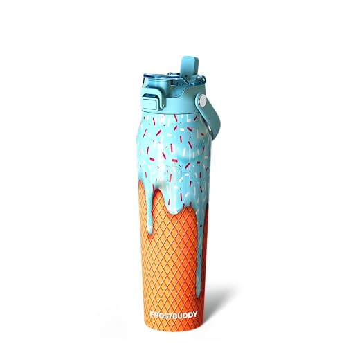 Frost Buddy 32oz Insulated Water Bottle - Blue Ice Cream, Straw & Chug Lid, Leak-Proof Hydration