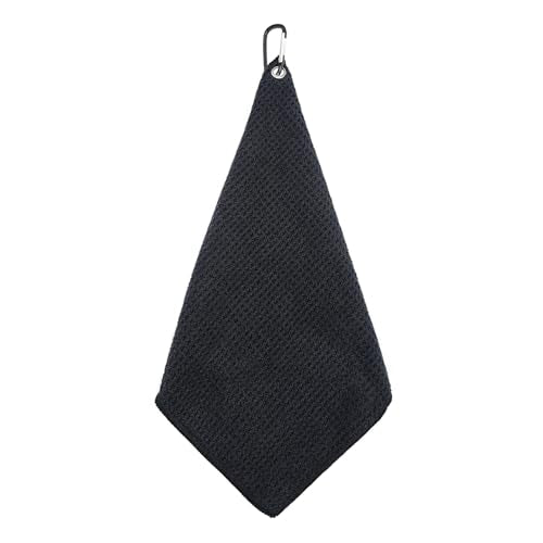 Microfiber Waffle Golf Towel with Carabiner Clip - 12-inch Black