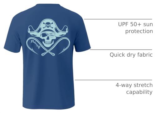 Palmyth Men’s Fishing Shirt Short Sleeve Sun UV 50+ UPF Navy Skull Pirate X-Large