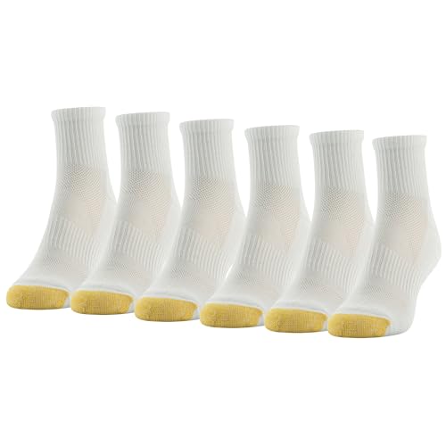 GOLDTOE Women’s Half Cushion Quarter Socks with Mesh – 6 Pairs, Medium White