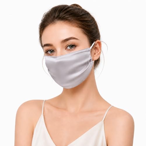 Vanolu Light Grey 100% Mulberry Silk Face Mask with UPF50+ UV Protection