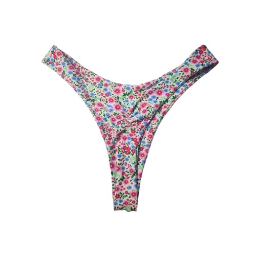 Cheeky Thong Brazilian Bikini Bottoms - Ruched Butt, Rose Red, Medium