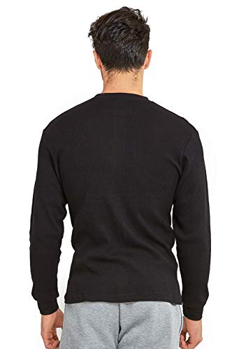 X-Large Black Men's Waffle-Knit Thermal Top - Heavy Weight Cotton