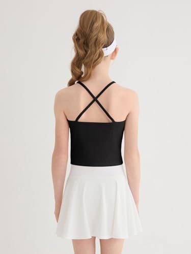 Haloumoning Girls Black Ribbed Cross-Back Athletic Tank Top 11-12 Years