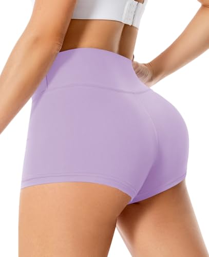 High Waisted Spandex Biker Shorts for Women - 3 Inch - XX-Large - Light Purple