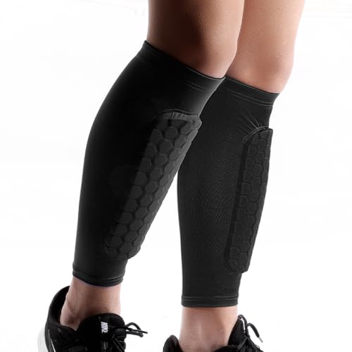 Soccer Shin Guards - Anti-Collision with Honeycomb Pads, 2 Pack - Black / Large