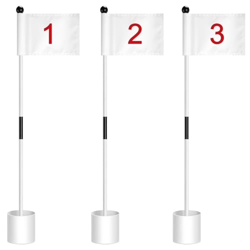 Hungdao 3-Piece Golf Flagstick Set for Putting Green - Stylish White Flags/Cups