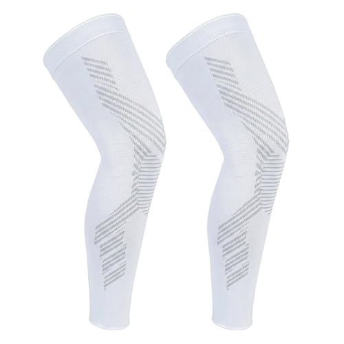 NuCamper White XL Full Leg Compression Sleeves Support for Running & Sports