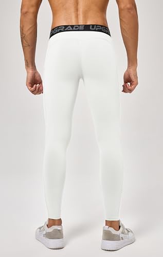 Men's Compression Pants - Quick Dry Athletic Leggings - White, Small