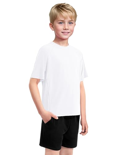 Boys Rash Guard Short Sleeve Swim Shirt - 13-14 Years, White