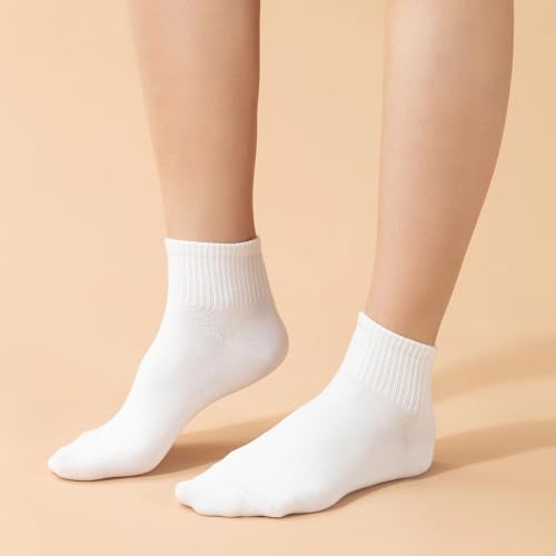 6 Pairs White Ankle Socks - Soft Cotton, Breathable Athletic Socks