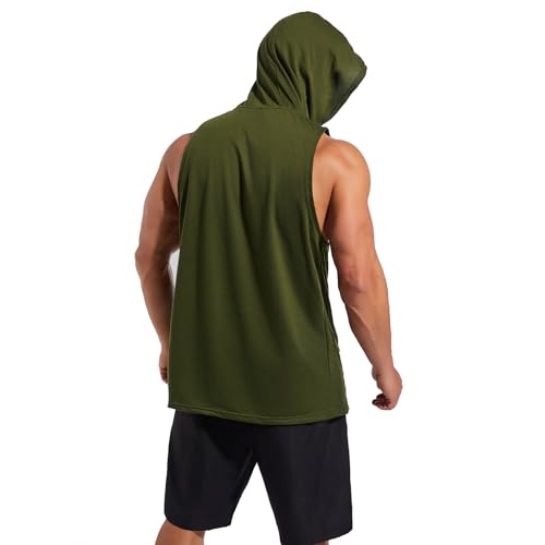 Men's Sleeveless Muscle Tank Top - Workout, Dry-Fit, Pocket - Small Green