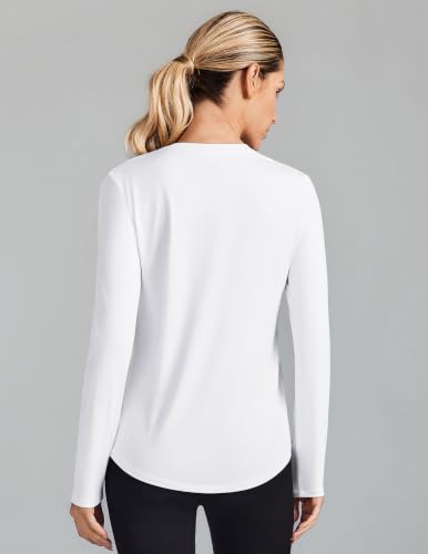 PINSPARK Women's Long Sleeve Athletic Workout Top - White, Large, Slightly Sheer