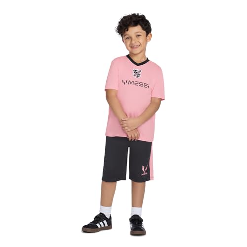 Messi Youth Loose-Fit V-Neck Logo T-Shirt - Candy Pink, Size 6