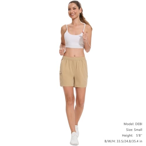 BASSDASH Women’s 5” Quick-Dry Cargo Shorts with Zipper Pockets, UPF 50+, Khaki XX-Large