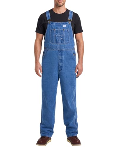 HISEA Men's Denim Bib Overalls 32W x 30L Stone Washed Blue Workwear