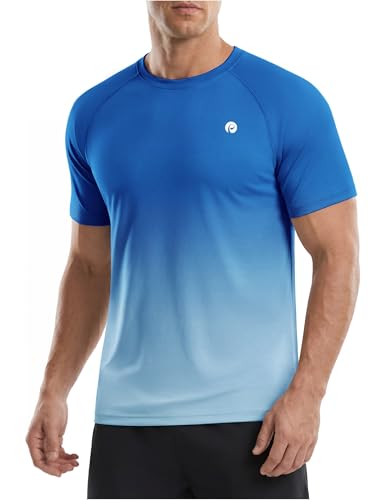 PINSPARK Men's XX-Large Short Sleeve UPF 50+ Quick Dry Gym T-Shirt - Blue Gradient