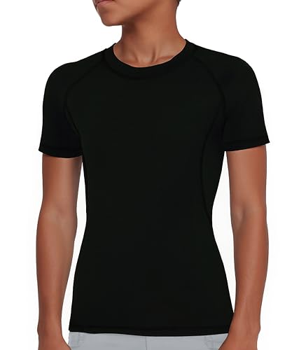 Runceptual Youth Boys Short Sleeve Compression Athletic Base Layer Shirt - Medium Black