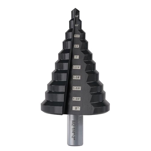 1/4 to 2 Inches M2 HSS Step Drill Bit, Large Unibit for Cutting Holes on Stainless Steel, Metal, Wood & Plastic (2")