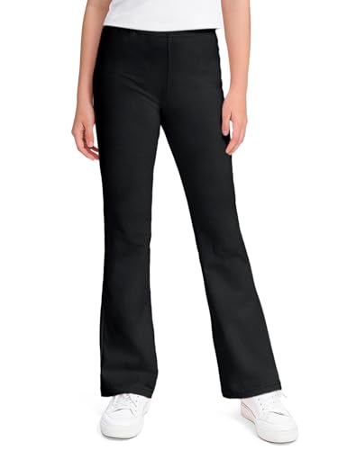 Kereda 3-Pack Girls Uniform Pants, Flare Bell Bottoms Leggings, Black, 9-10 Years