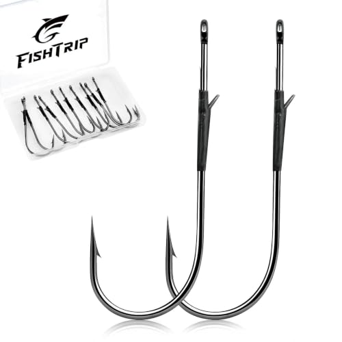 FishTrip 1/0 30-Piece Long Shank Baitholder Worm Hooks for Bass & Saltwater Fishing - Model 1/0_30pcs