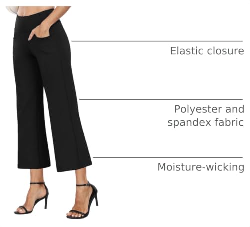 CADMUS High Waist Yoga Pants Women Wide Leg with Pockets 25" Inseam Large Black