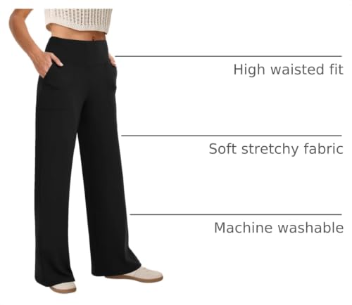 Wide Leg Yoga Pants for Women - High Waist, Large, Black