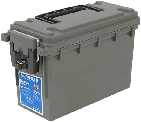 Sheffield Ammo Storage Box - Stackable .30 Cal Field Boxes | Water & Dust Resistant, Lockable, Green (Pack of 6)