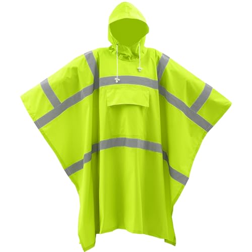 Coume High Visibility Rain Poncho with Large Pocket 50¡¿80 Inch Reflective Rain Coat Safety Jacket Unisex for Outdoor Worker