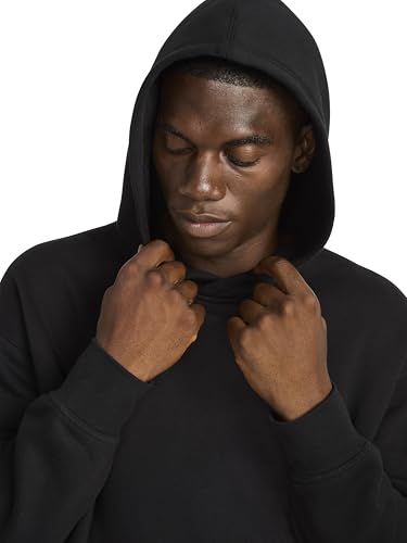 Reebok Men's Transition Hoodie Oversized Midweight Cotton-Poly Fleece – Black, Large