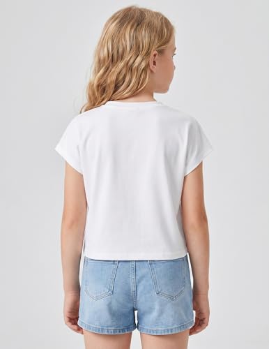 Girls White Batwing Crop Top - Athletic Short Sleeve Tee, 11-12 Years