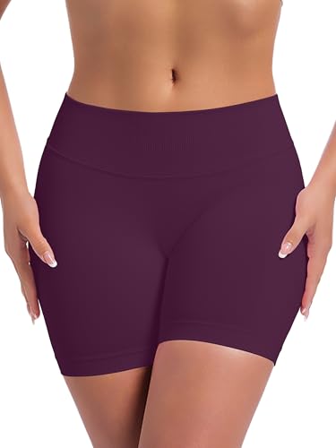 Women’s Seamless Workout Shorts with Scrunch & Lifting Effect - 3 Pack, Black/Dark Grey/Cherry Purple, Medium
