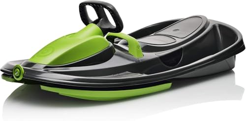 Snow Sled for Kids & Adults - Mystic Green Toboggan with Steering Wheel & Brake
