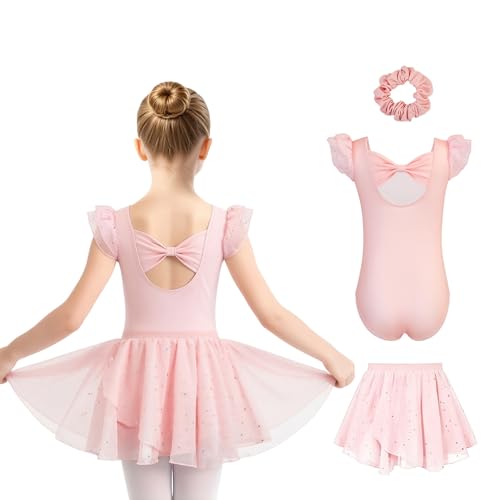 Girls Ballet Leotard with Detachable Skirt & Hairband - Light Pink, 6-7 Years