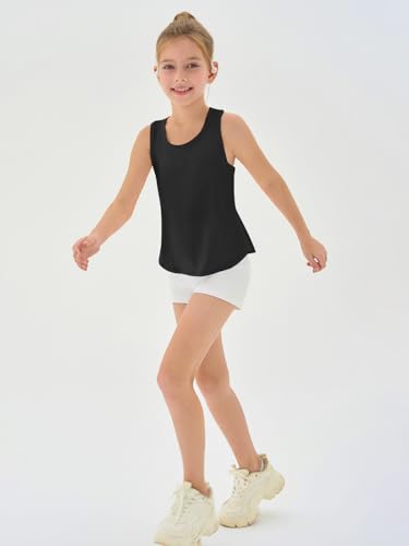 Kids Athletic Tank Top - Sleeveless Shirt for Girls, 11-12 Years - Black