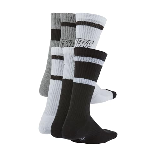 Nike Kids Crew Socks 6-Pack - Cushioned Everyday Socks for Boys & Girls, Small, White/Black/Grey
