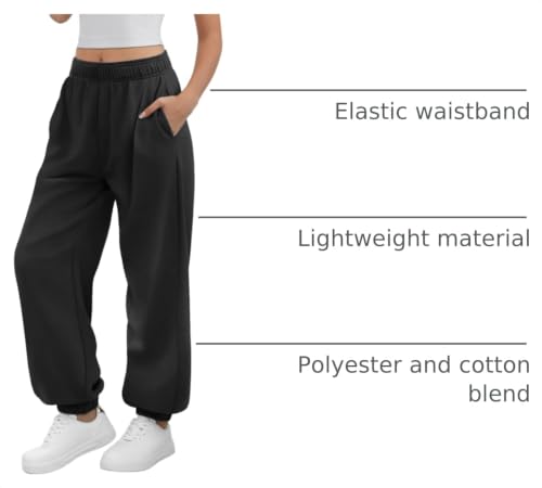 ATHMILE Women's Wide Leg Baggy Lounge Sweatpants Medium Black