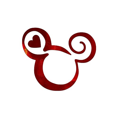 Mouse Heart Outline Vinyl Decal for Laptops and Cars - Red Holographic