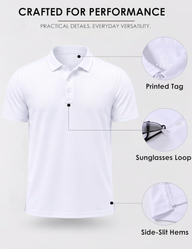 Peakwell Men's White Large Short Sleeve Quick Dry Golf Polo Shirt