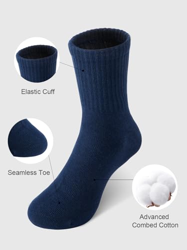 Kids Crew Socks - Combed Cotton, Unisex, 5 Pairs, Small, Navy Blue