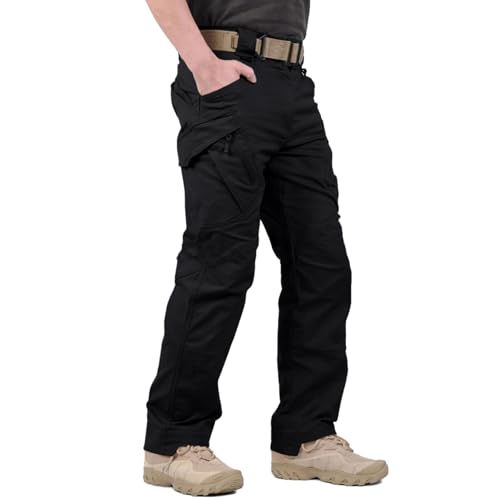 Hiwise Men's Water-Resistant Ripstop Tactical Cargo Pants 34W x 32L Black