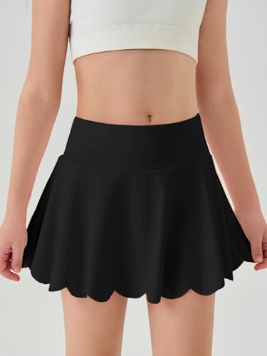 Girls Athletic Skorts - Flowy Tennis Golf Shorts, 9-10 Years Black