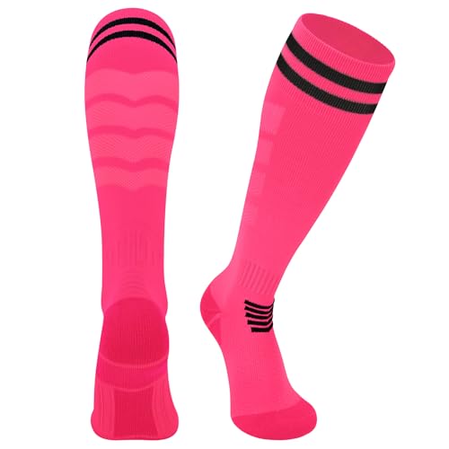 Kids Soccer Socks - Medium Hot Pink/Black Youth Baseball Socks