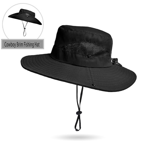 Kids' Wide-Brim Mesh Sun Hat for Safari and Fishing - Black, 7-14 Years