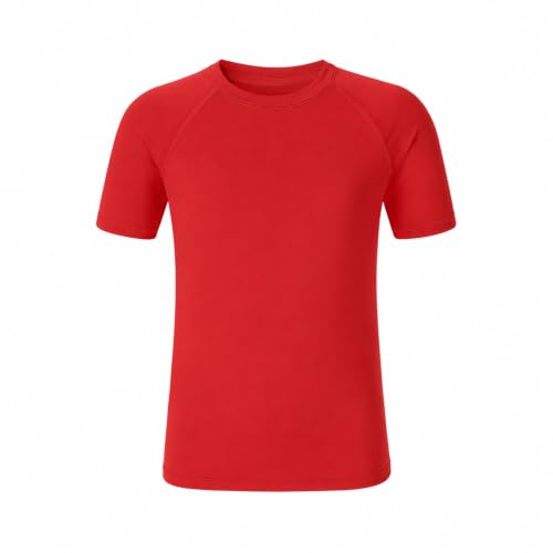 UPF 50+ Kids Short Sleeve Rash Guard Swim Shirt - Red (5-6 Years)