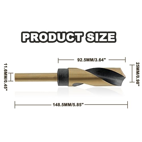 1" Reduced Shank Drill Bit, 0.47" Shank HSS Drill Bit Black and Gold Oxide Finish, 115 Degree Split Point Industrial Drill Bit for General Building Engineering Woodworking DIY Projects