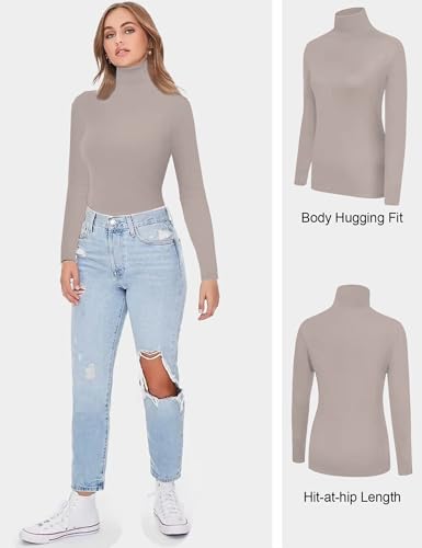 HOPLYNN Women's Thermal Turtleneck Shirts 2/4 Pack - Fleece-Lined Long Sleeve Tops, Black, White, Coffee, Wheat, Medium