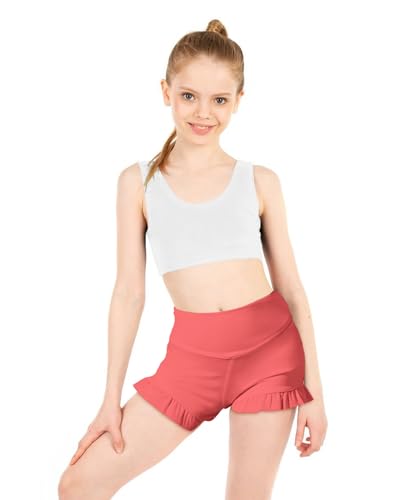 Girls High Waisted Ruffle Athletic Shorts - Stretch Spandex for Dance & Yoga