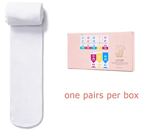 Footed Ballet Tights for Girls - 1 Pair, White, 6-8 Years